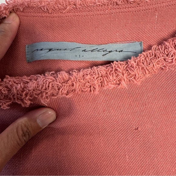 Raquel Allegra Rust Red Fringe Neck Cotton Boho Minimalist Dress - Picture 6 of 15